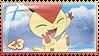 A stamp containing the pokemon victini, as well as a little <3.